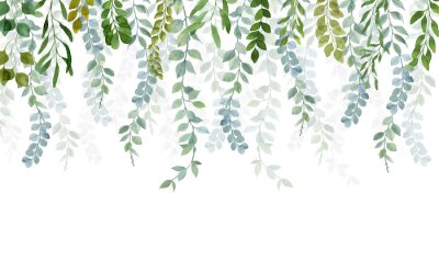 Papier peint  Branches de plantes vertes suspendues au-dessus sur un fond blanc