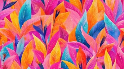 Papier peint  Bright tropical jungle leaves in a vibrant watercolor seamless pattern featuring strelitzia flowers ideal for fabric designs and home decor