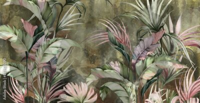 Papier peint  Bright tropical leaves , pattern in green tones, photo wallpaper for the interior.