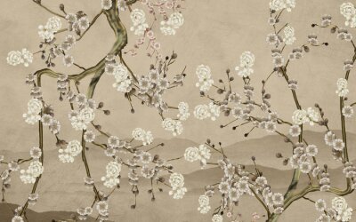 Papier peint  Brindilles beiges d'arbres en fleurs