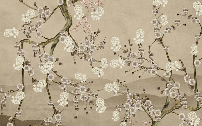 Papier peint  Brindilles beiges d'arbres en fleurs