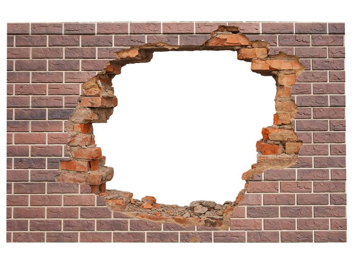 Papier peint  Brique 3D avec trou blanc