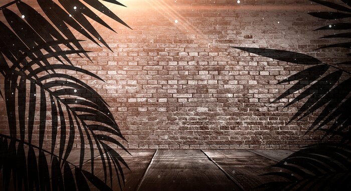 Papier peint  Briques et plantes éclairées