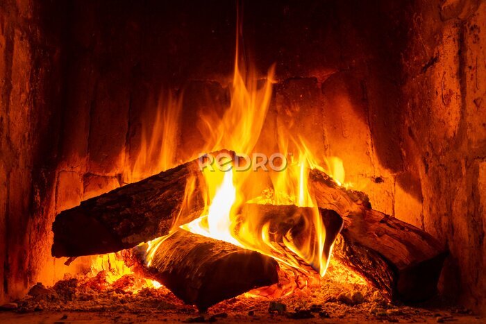 Papier peint  Brûler du bois dans une cheminée domestique