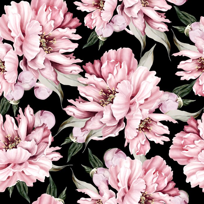 Papier peint  Buisson dense de pivoine sur un fond foncé