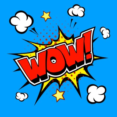 Bulle de bande dessinée avec le mot WOW dans un style pop art