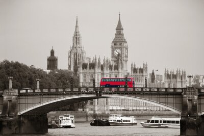 Papier peint  Bus rouge et Londres en gris