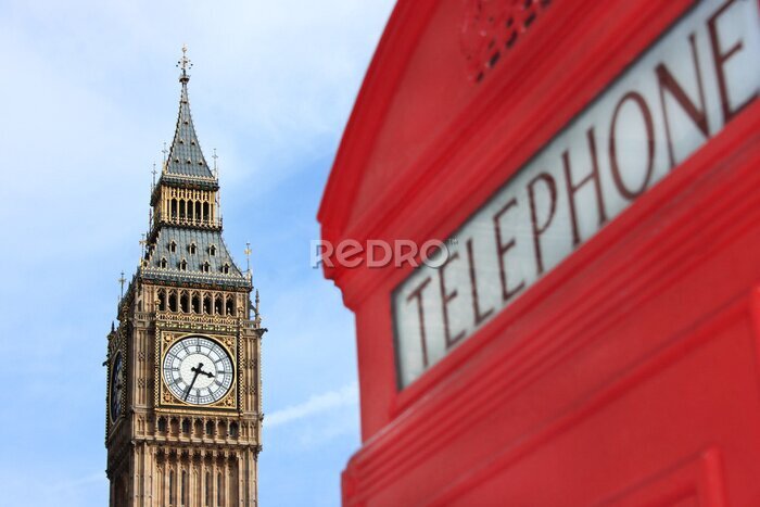 Papier peint  Cabine téléphonique à Londres avec Big Ben en arrière-plan