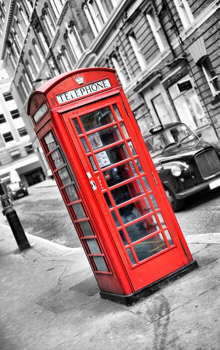 Papier peint  Cabine téléphonique rouge et voiture