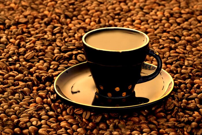 Papier peint  Café dans une tasse sur des grains