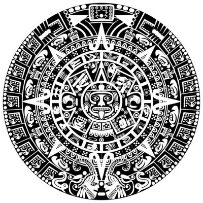 Calendrier maya en noir et blanc