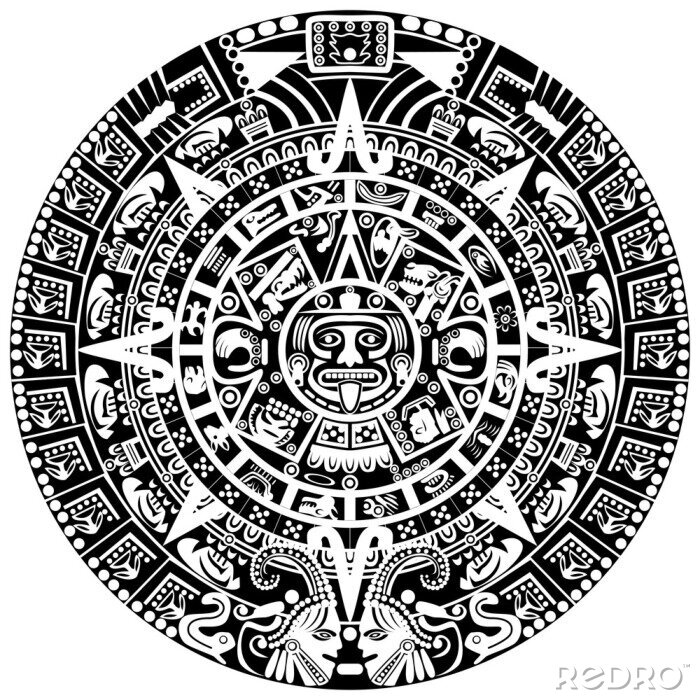 Papier peint  Calendrier maya en noir et blanc