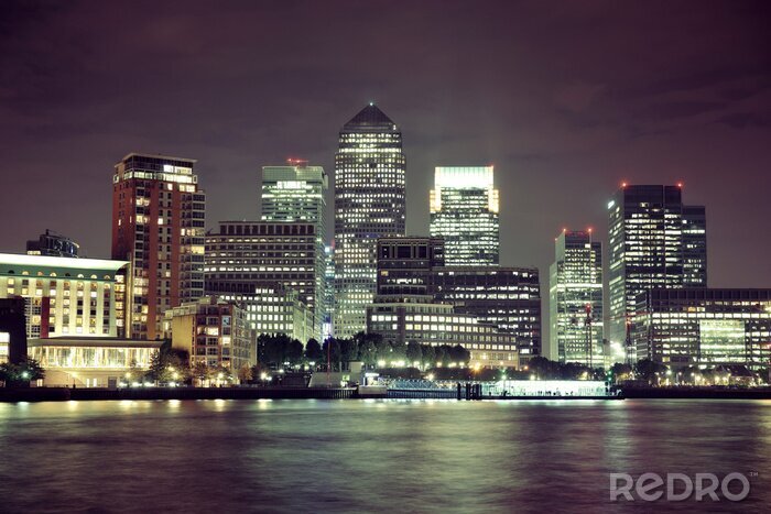 Papier peint  Canary Wharf de Londres la nuit