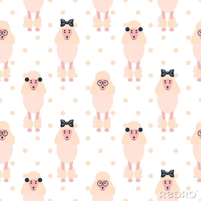 Papier peint  Caniches avec des nœuds et des lunettes