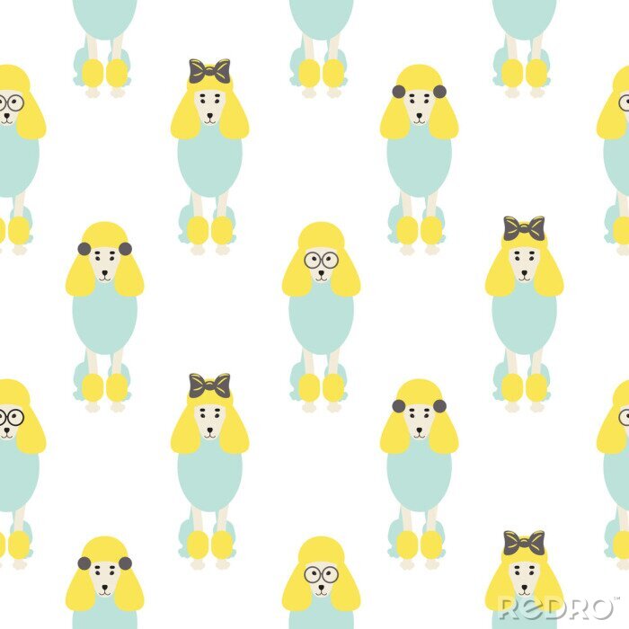 Papier peint  Caniches colorés avec des nœuds et des lunettes