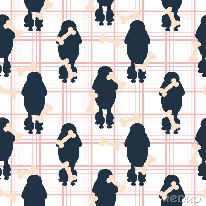 Papier peint  Caniches sur fond à carreaux