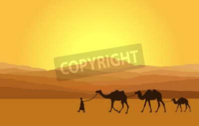 Papier peint  Caravane sur le désert dans le style graphique