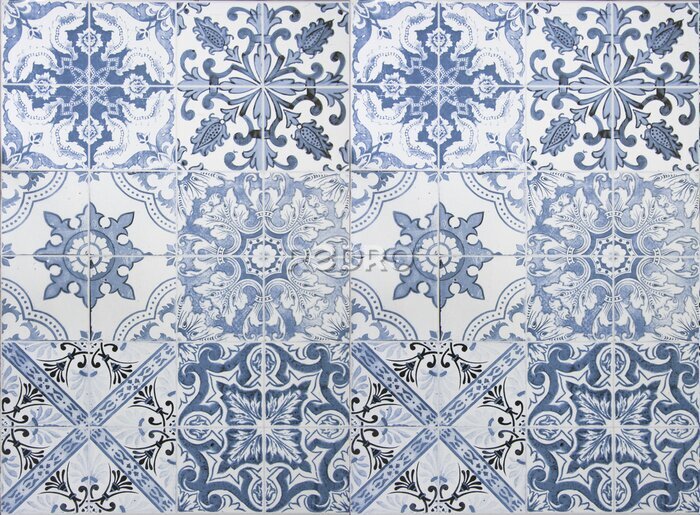 Papier peint  Carreaux décoratifs imitation bleu