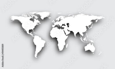 Papier peint  Carte 3D du monde sur fond gris