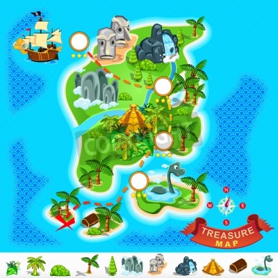 Papier peint  Carte au trésor et bateau pirate