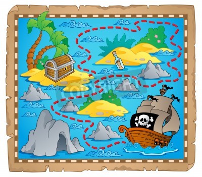 Papier peint  Carte avec un bateau pirate