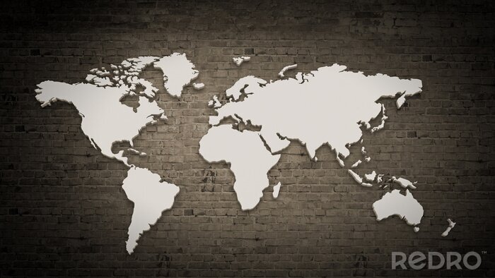 Papier peint  Carte blanche du monde sur des briques
