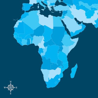 Papier peint  Carte bleue de l'Afrique avec une boussole