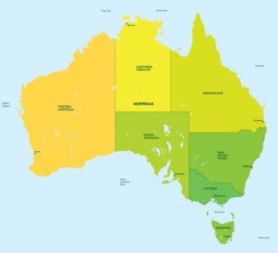 Papier peint  Carte colorée de l'Australie avec division en régions