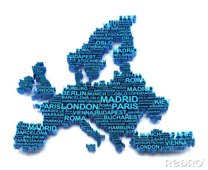 Papier peint  Carte d'Europe avec typographie