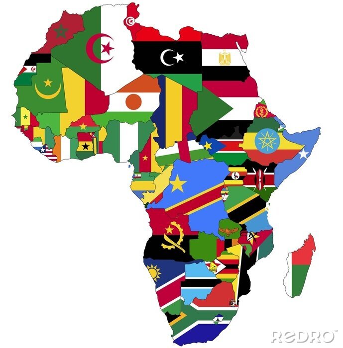 Papier peint  Carte de l'Afrique avec les drapeaux des pays