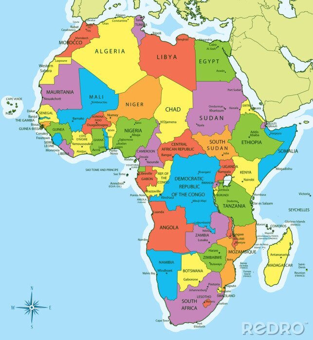 Papier peint  Carte de l'Afrique en couleurs