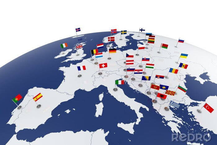 Papier peint  Carte de l'Europe avec des drapeaux