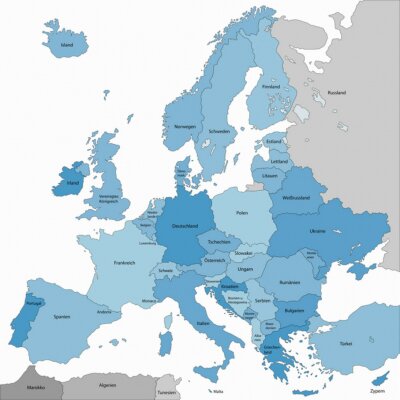 Papier peint  Carte de l'Europe en gris et bleu