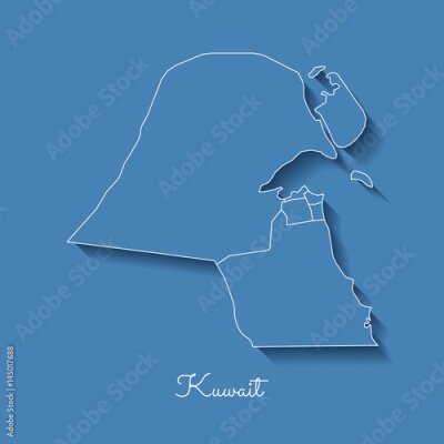 Papier peint  Carte de la région du Koweït: bleu avec contour blanc et ombre sur fond bleu. Carte détaillée des régions du Koweït. Illustration vectorielle.
