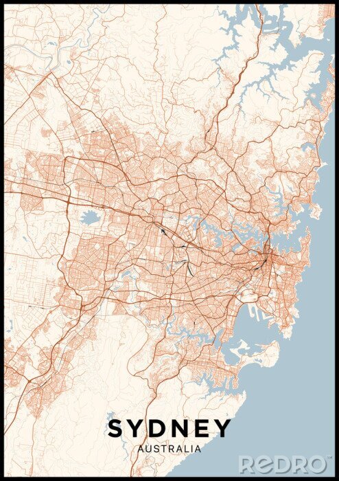 Papier peint  Carte de la ville de Sydney (Australie). Affiche avec carte de Sydney en couleur. Schéma des rues et des routes de Sydney.
