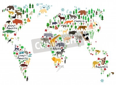 Papier peint  Carte des animaux dans le monde