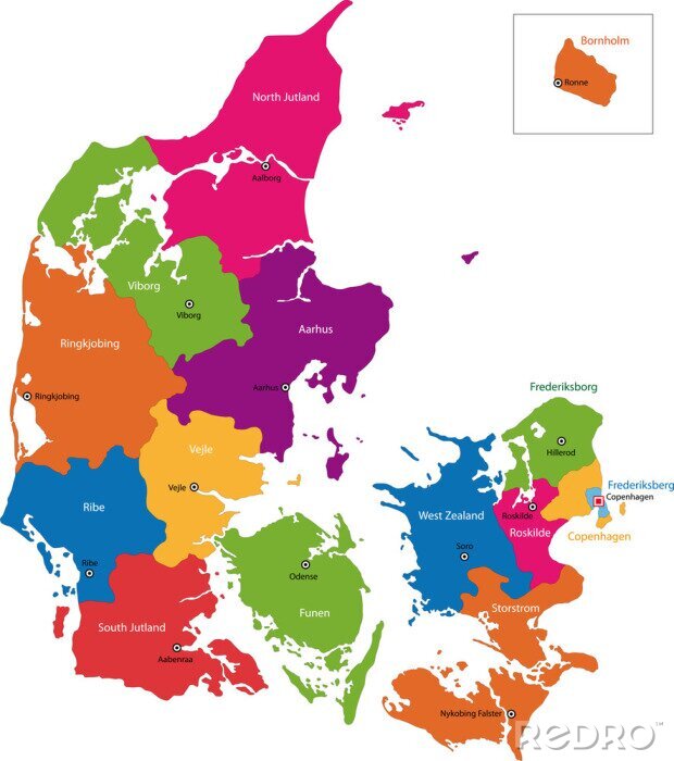 Papier peint  Carte des divisions administratives du Danemark