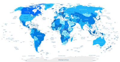 Carte détaillée du monde bleu