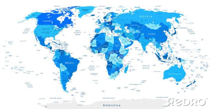 Papier peint  Carte détaillée du monde bleu