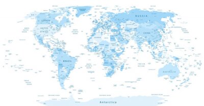 Carte détaillée du monde couleurs bleues
