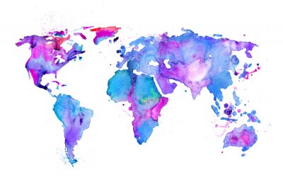 Papier peint  Carte du monde à l'aquarelle violette