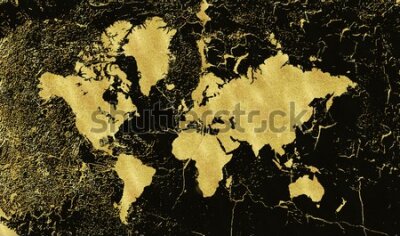 Papier peint  Carte du monde avec continents dorés sur fond noir