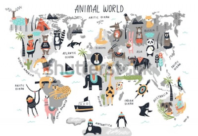 Papier peint  Carte du monde avec des animaux
