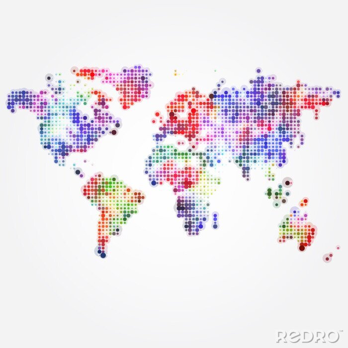 Papier peint  Carte du monde avec des points colorés de différentes tailles