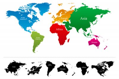 Papier peint  Carte du monde avec les continents colorés Atlas - Vector