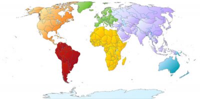 Papier peint  Carte du monde avec les continents de couleur
