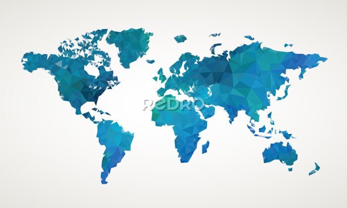 Papier peint  Carte du monde avec un motif géométrique bleu en 3D