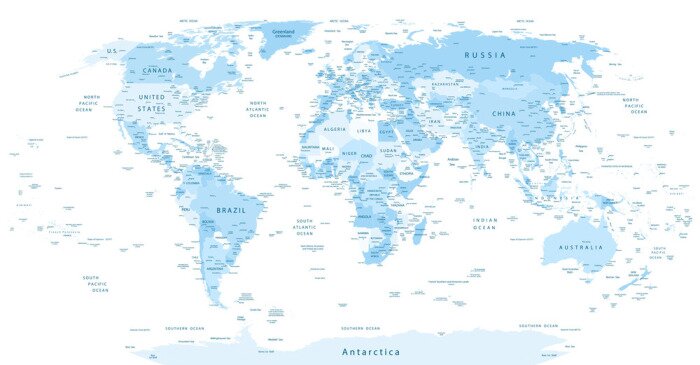Papier peint  Carte du monde bleue