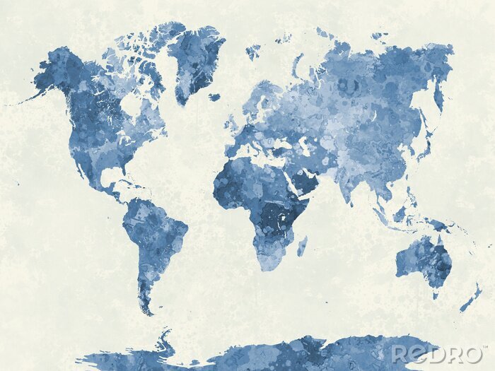 Papier peint  Carte du monde bleue à l'aquarelle