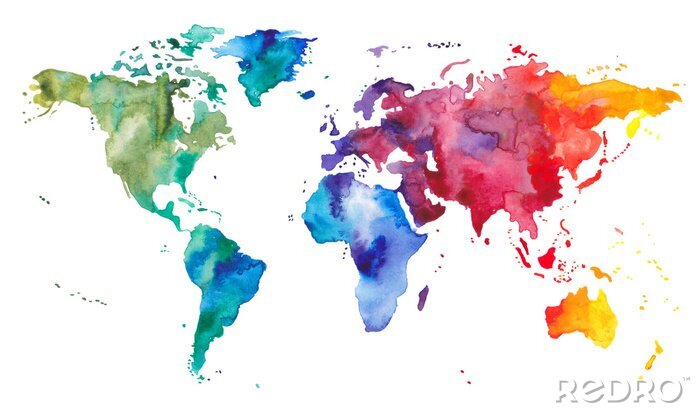Papier peint  Carte du monde colorée à l'aquarelle